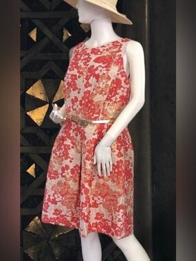 Tahari Women’s ASL Metallic Gold and Jacquard Orange Floral Fit n Flare Size 12